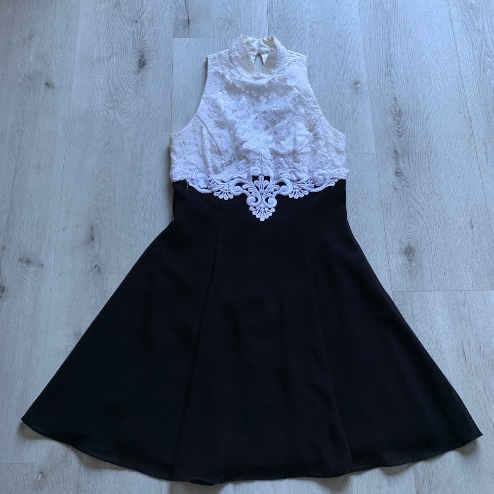 Vintage 90s Jessica McClintock Black White‎ Fit & Flare Formal Dress